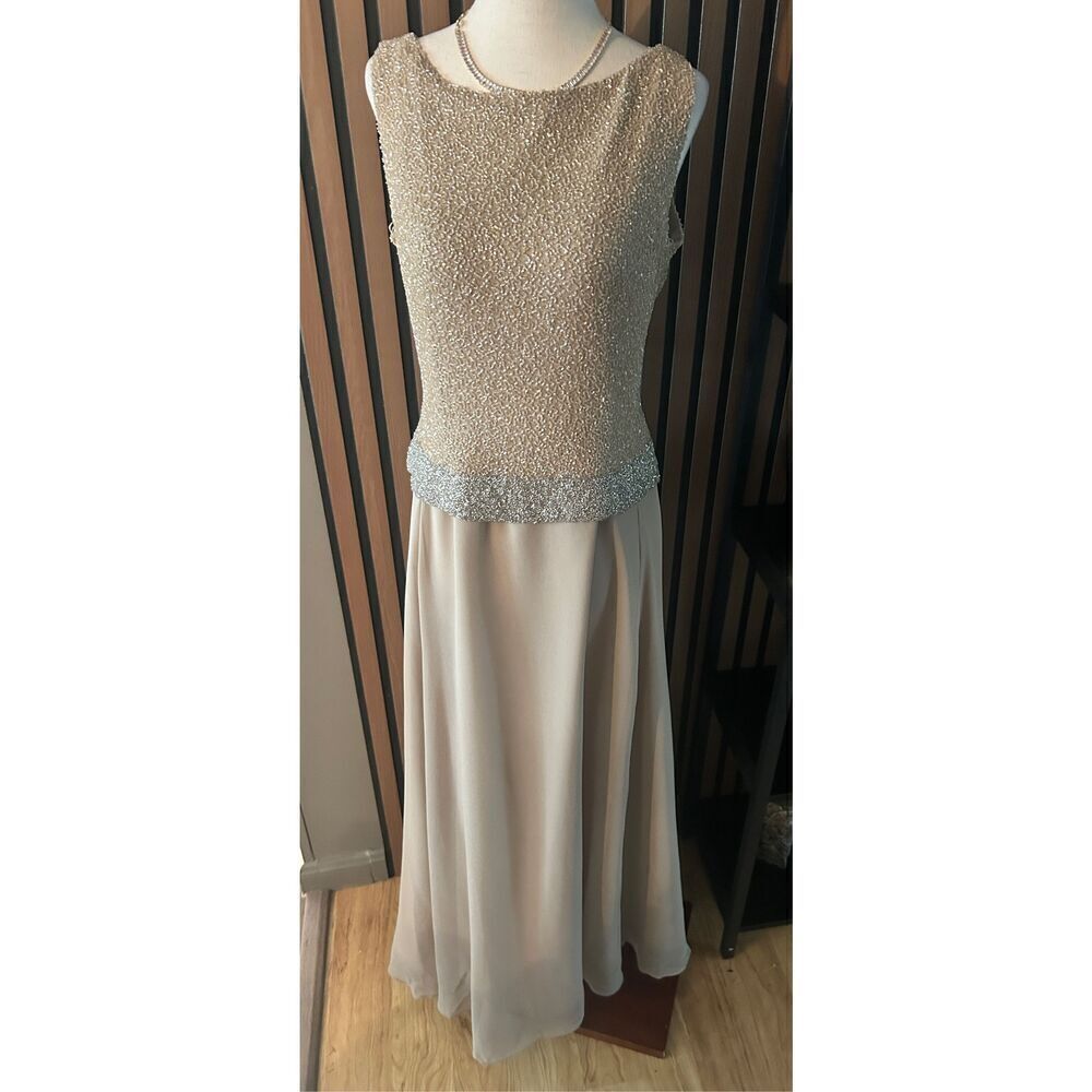 Chadwicks tan neutral color mother of the bride dress wedding guest size 8P